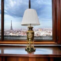 19th-Century Empire-Style Lamp in Gilt Bronze and Brown Patina with Marble Base