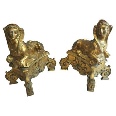 Pair of 19th Century Gilt Bronze Fire Dogs in the Ancient Egyptian Style Бронза 19th century г. - фото 1