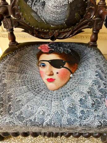 Unique and Large Carved Oak Armchair in Modern Fabric in the Style of Louis XIII Oak and fabric Louis XIII - Renaissance 19th century - photo 13