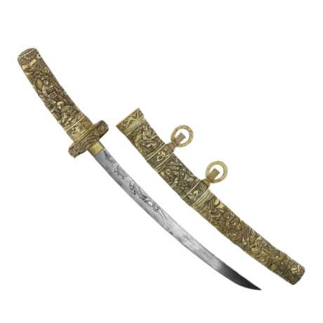 Sabre Wakizashi japonais dans un fourreau en os sculpt&eacute; fin de la p&eacute;riode Meiji (tournant des XIXe et XXe si&egrave;cles) Knochen Asian Art At the turn of 19th -20th century - Foto 2
