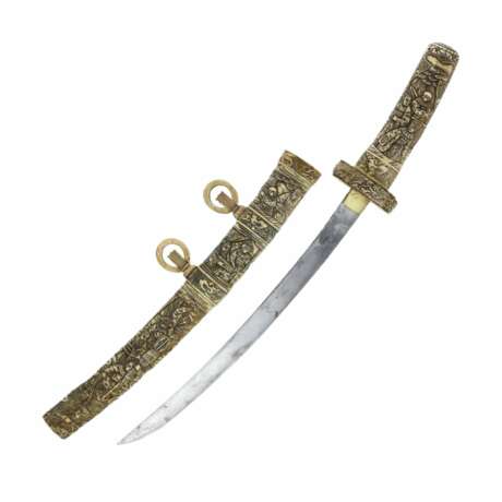 Sabre Wakizashi japonais dans un fourreau en os sculpt&eacute; fin de la p&eacute;riode Meiji (tournant des XIXe et XXe si&egrave;cles) Knochen Asian Art At the turn of 19th -20th century - Foto 5