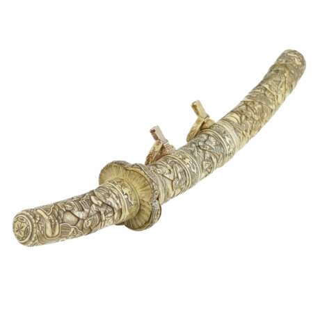 Sabre Wakizashi japonais dans un fourreau en os sculpt&eacute; fin de la p&eacute;riode Meiji (tournant des XIXe et XXe si&egrave;cles) Knochen Asian Art At the turn of 19th -20th century - Foto 1