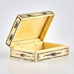 Ivory box with mother-of-pearl inlay. 