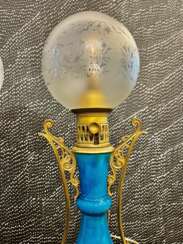 Pair Of Blue-glazed earthenware lamps in the Th&eacute;odore Deck style, 19th century