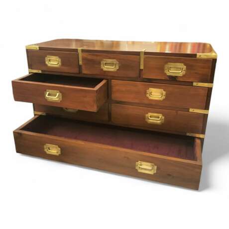 19th Century English Campaign Marine Chest of Drawers in Mahogany Metal 19th century - photo 4