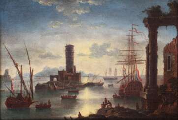 Alessandro Grevenbroeck (n&eacute; au XVIIe si&egrave;cle mort &agrave; Padoue) Paysage marin hollandais au cr&eacute;puscule, vers 1700 