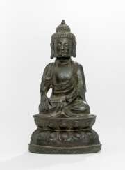 Bronze des Buddha Shakyamuni auf einem Lotos sitzend