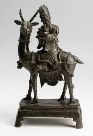 Bronzefigur des Shoulao auf einem Hirsch reitend - Foto 1