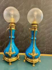 Pair Of Blue-glazed earthenware lamps in the Th&eacute;odore Deck style, 19th century