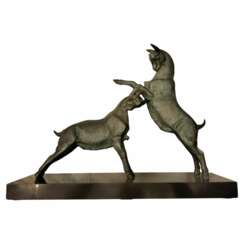 Dynamic Animal Sculpture of Goats in Bronze, 20th Century