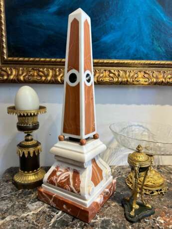 19th Century Pair of Obelisks in Carrara Marble Sicilian Jasper &amp; Black Portoro Marbre Napoleon III 19th century - photo 10