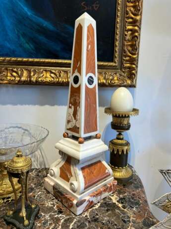 19th Century Pair of Obelisks in Carrara Marble Sicilian Jasper &amp; Black Portoro Marbre Napoleon III 19th century - photo 11