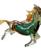 Catalogue des produits. 20th Century Green and Orange Horse Sculpture in Blown Murano Glass from Venice