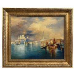 Venetian Sunset &ndash; Oil Painting in Carved Giltwood Frame, 19th Century
