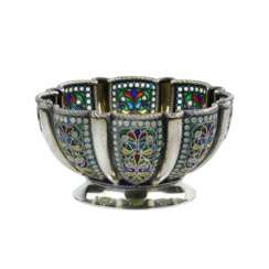 Russian silver bowl with stained glass enamel. Khlebnikov company. Moscow, early 20th century 