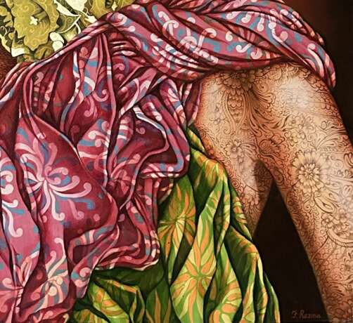 Portrait aux raisins Canvas oil 21th century - Foto 3