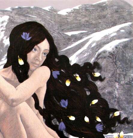She brought spring to the mountains Canvas oil 21th century - photo 3