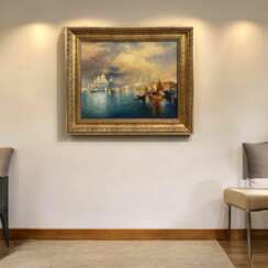 Venetian Sunset &ndash; Oil Painting in Carved Giltwood Frame, 19th Century