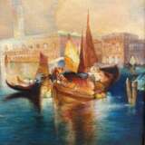 Venetian Sunset &ndash; Oil Painting in Carved Giltwood Frame 19th Century - photo 4
