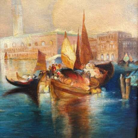 Venetian Sunset &ndash; Oil Painting in Carved Giltwood Frame 19th Century - photo 4