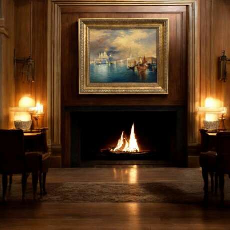 Venetian Sunset &ndash; Oil Painting in Carved Giltwood Frame 19th Century - photo 7