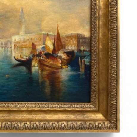 Venetian Sunset &ndash; Oil Painting in Carved Giltwood Frame 19th Century - photo 12