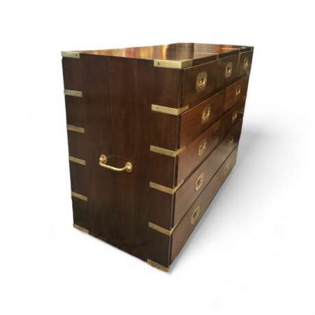 19th Century English Campaign Marine Chest of Drawers in Mahogany Metal 19th century - photo 2