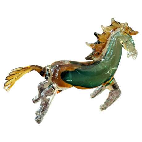 20th Century Green and Orange Horse Sculpture in Blown Murano Glass from Venice Murano glass - photo 7