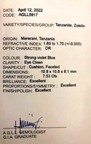 Gold ring with tanzanite and diamonds. Tanzanite 21th century - photo 8