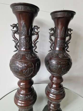 A pair of beautiful Japanese bronze vases Bronze Asian Art 19th century - Foto 3