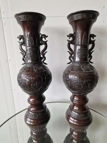 A pair of beautiful Japanese bronze vases Bronze Asian Art 19th century - Foto 6