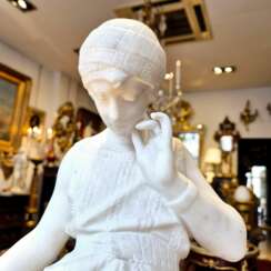 Young woman with jug, Carrara marble, signed Bonnal, early 20th century