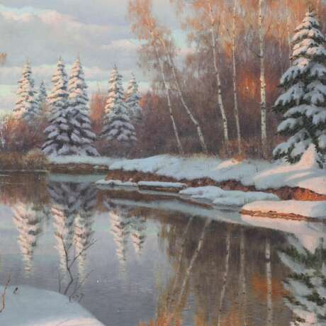  Paysage d`hiver. Bord de rivi&egrave;re en hiver. Boris Bessonov (1862-1934) Canvas oil realism Early 20th century - Foto 4