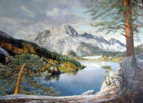 Тишина в горах. Canvas on the subframe Oil paint Realism фантазия реальности Byelorussia 2002 - photo 1