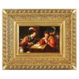 PORCELAIN PLAQUE WITH A GENRE SCENE &ldquo;CARD SHARPS&rdquo; KPM BERLIN TURN OF THE 19TH&ndash;20TH CENTURIES Porcelain Hand Painted Baroque At the turn of 19th -20th century - photo 1