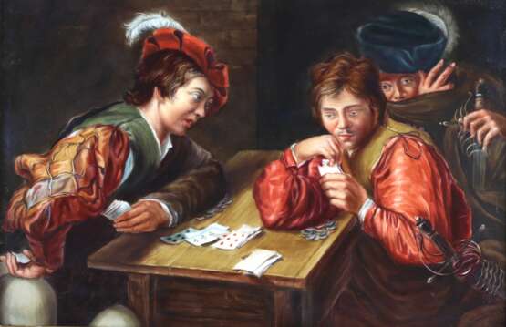 PORCELAIN PLAQUE WITH A GENRE SCENE &ldquo;CARD SHARPS&rdquo; KPM BERLIN TURN OF THE 19TH&ndash;20TH CENTURIES Porcelain Hand Painted Baroque At the turn of 19th -20th century - photo 2