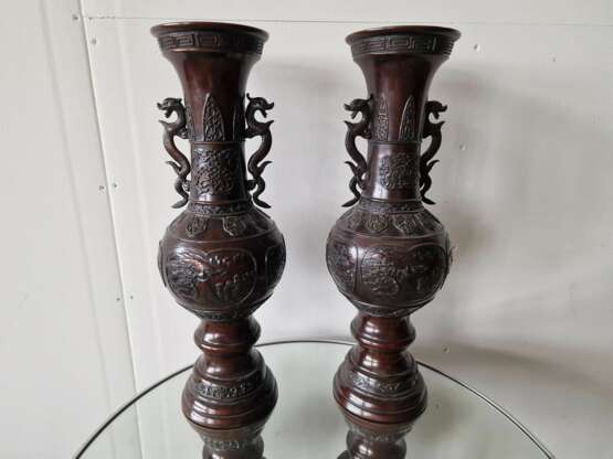 A pair of beautiful Japanese bronze vases Bronze Asian Art 19th century - Foto 2