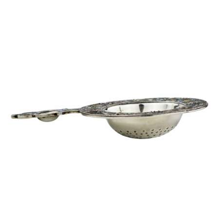 Russian silver tea strainer with enamel decor in the spirit of Russian Art Nouveau. Silver 84 Cloisonné enamel Gilding Early 20th century - photo 3