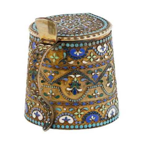 Tasse russe en &eacute;mail cloisonn&eacute; en argent de style n&eacute;o-russe. 20i&egrave;me si&egrave;cle. Silver 84 Cloisonné enamel Gilding Neo-Russian 20th century - Foto 3