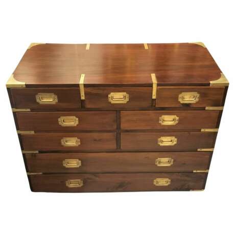 19th Century English Campaign Marine Chest of Drawers in Mahogany Metal 19th century - photo 1