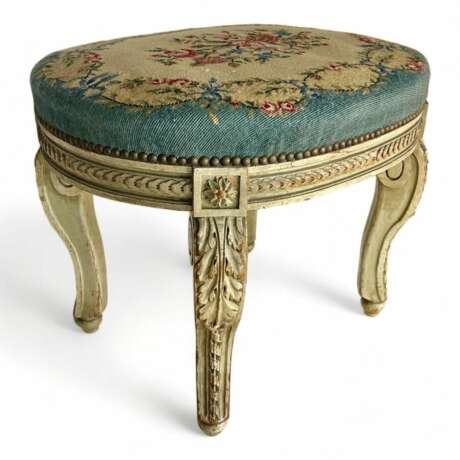 Tabouret en bois laqu&eacute; de style Transition Louis XV du XIXe si&egrave;cle Bois laqué 19th century - photo 3