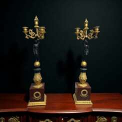 Pair of Empire Gilt and Patinated Bronze Candelabras, early 19th Century