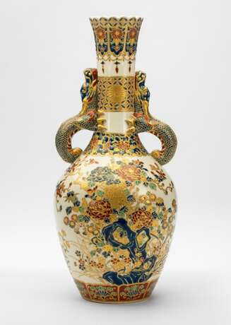 Satsuma-Vase mit floralen Dekor und Handhaben in Form von Drachen - photo 1