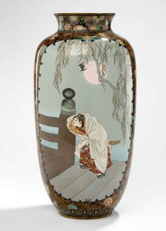 Cloisonné-Vase mit Darstellung der Kiubi no Kitsune bei Vollmond - Foto 1