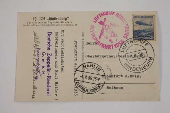 Vier Belege Luftschiff Hindenburg Olympiafahrt - Foto 8
