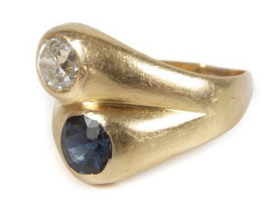 Damenring mit Diamant und Saphir - photo 1