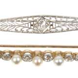 Zwei Broschen mit Diamanten und Perlen - photo 1