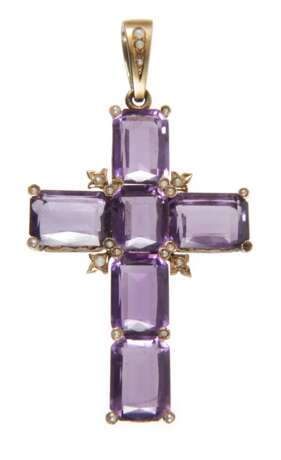 Opulentes Kreuz mit Amethysten und Perlen - photo 3