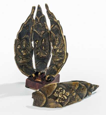Vier Bronzeblätter eines Lotos-Mandala - Foto 2