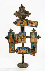 Seltenes und grosses Kreuz mit Gottesmutter, Kreuzigung Jesu und Heilige